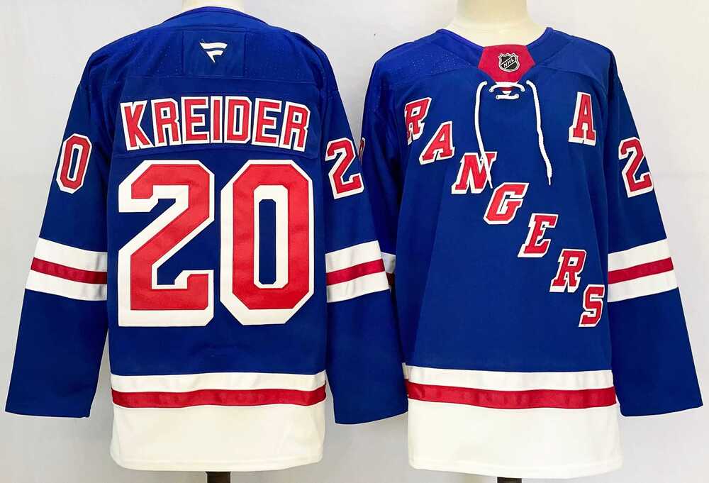 Men%27s New York Rangers #20 Chris Kreider Royal 2024-25 Home With A Patch Stitched Hockey Jersey